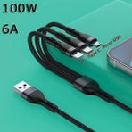 San Gold 6A 3 In 1 USB Veri Kablosu iPhone Için 100 W Hızlı Şarj Aleti Kablosu Android Için Tip C Xiaomi Huawei Samsung S20 Şarj Kablosu iPad Için (Yurt Dışından)