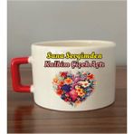 Sana Sevgimden Kalbim Çiçek Açtı Fincan Kupa Bardak - Seramik Çay, Kahve Hediyelik Bardağı - Krem - 1 Adet