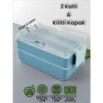Sanal Ticaretim Dikdörtgen İki Katlı Lunch Box Mavi Renk Beslenme Kutusu Saklama Kutusu