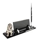 SANATBLOĞU ASLAN LEON BİBLOLU OFİS MASA İSİMLİK SUBLİMASYON BASKILI FÜME KRİSTAL MASA İSİMLİĞİ GÜMÜŞ SET CLK-1317
