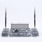 SANATBLOĞU ONİKS SİYAHI DESENLİ GÜMÜŞ MERMER SET OFİS HEDİYESİ YENİ İŞ HEDİYESİ CLK-1992