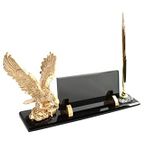SANATBLOĞU SUBLİMASYON BASKILI FÜME KRİSTAL MASA İSİMLİĞİ ALTIN SET UÇAN KARTAL BİBLOLU OFİS MASA İSİMLİK CLK-1296