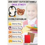 sanatıbedi 200 Adet Suya Dayanıklı Kişiye Özel Okul Etiket Seti - Kalem Defter Kitap Stickerı - hayvan