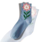 Sanatsal Çiçekli Tulip Baskılı Pamuk Çorap – Yumuşak ve Nefes Alabilir Örgü Kumaş, Özel Yağlı Boya Resimli Hediye Kutusunda (Mavi, Standart)