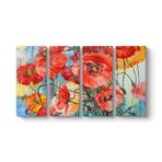 Sanatsal Gelincik Çiçeği Tablosu 129 x 70-4 Parçalı