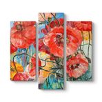 Sanatsal Gelincik Çiçeği Tablosu 96 x 90-3 Parçalı