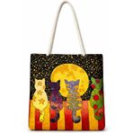Sanatsal Kedi Desenli Bez Tote Çanta – Halat Askılı, Günlük & Alışveriş Çantası, Geniş Hacimli, Şık ve Dayanıklı