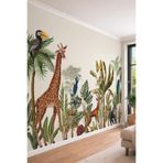 Sanatsal Safari Hayvanları ve Tropikal Doğa İllüstrasyon Temalı Tekstil Duvar Kağıdı, 200 x 300