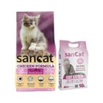 Sancat Premium Tavuklu Yavru Kedi Maması 15 Kg, Bebek Pudrası Kokulu Kedi Kumu 10 Lt.