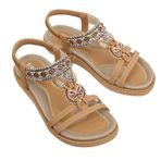 Sandalet kadın topuklu şık vintage ev ayakkabısı yaz, kadın sandaleti, suni elmas, parıltılı, yazlık sandalet, kama topuklu, lastik bantlı sandalet, plaj ayakkabısı (Beden: EU 36, Renk: Kahverengi)