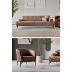 Sandalie Cross 3+1 Salon&Oturma Odası Koltuk Takımı - Krem&Kahve
