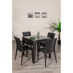 Sandalie Home 4 Kişilik Rattan Camlı Lüx Bahçe Masa Takımı Antrasit