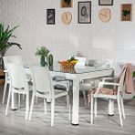 Sandalie Rattan Large Lüx Camlı Beyaz Masa Takımı Bahçe ve balkon 1 Camlı Masa + 6 Sandalye