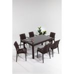 Sandalie Rattan Large Lüx Camlı Kahve Masa Takımı Bahçe&Balkon 1 Camlı Masa + 6 Sandalye