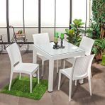 Sandalie Rattan Small Camlı Beyaz Masa Takımı Bahçe ve balkon 1 Camlı Masa 4 Sandalye