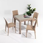 Sandalie Rattan Small Camlı Cappucino Masa Takımı Bahçe ve balkon 1 Camlı Masa 4 Sandalye Sütlü Kahve