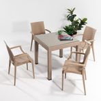 Sandalie Rattan Small Lüx Camlı Cappucino 1 Camlı Masa + 4 Sandalye Bahçe Takımı