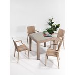 Sandalie Rattan Small Lüx Camlı Cappucino Masa Takımı Bahçe&Balkon 1 Camlı Masa + 4 Sandalye