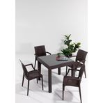 Sandalie Rattan Small Lüx Camlı Kahve Masa Takımı Bahçe&Balkon 1 Camlı Masa + 4 Sandalye