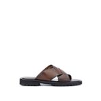 Sandals Factory Erkek Hakiki Deri Kahverengi Düz Terlik 741 M7280 Erk Trlk Y24 Brown