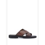 Sandals Factory Erkek Hakiki Deri Kahverengi Düz Terlik