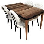 Sandalye-Masa 12490 Midye Kayn Retro Ayak Kütük Desen Metal Siyah Boya Örgü Kumaş