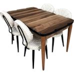 Sandalye-Masa ST MİDYE Kayın RETRO ayak Kütük Desen Metal Siyah boya Örgü Kumaş - Ceviz - 130*80*77