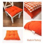 Sandalye Minderi Turuncu Renk, Pamuklu Kumaş Pofidik Kare Dekoratif Sandalye Minderi 35x35 cm