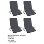 Sandalye Minderi Yıkanabilir Fermuarlı Lastikli 4'lü Gri 4 Cm Sünger Alt 42x42 Sırt 42x42 Gri