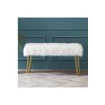 sandalyecafesi Metal Gold Ayaklı Beyaz Tüylü Peluş Puf Bench Blnt652