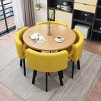 Sandalyeli Modern Mermer Yemek Masası Seti 4 Kişilik Şık Ofis ve Yaşam R Sehpa ve Sandalye Kombinasyonu Balkon Yemek Odası için Sarı Sandalyeler Aerodinamik Yuvarlak Tasarım