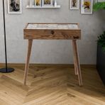 Sandıklı Sehpa Masif Ağaç Çini Seramik Ceviz Selanik Model 32x52 Cm