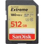 Sandisk Extreme 512GB SDXC Hafıza Kartı 180MB/s UHS-I Class 10 4K Video Desteği ile