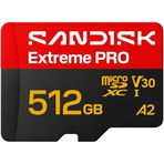 Sandısk Extreme Pro Microsdxc 512 Gb. Uhs-I Kart + Sd Adaptörü (250 Mb/S'ye Kadar Okuma, 170 Mb/S'ye Kadar Yazma, 5K, 3K, 4K Uhd, C10, V30, U3, A2)