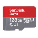 SanDisk Ultra Android microSDXC UHS-I hafıza kartı 128 GB + adaptör (akıllı telefonlar ve tabletler için, A1, Class 10, U1, Full HD videolar, 140 MB/sn'ye kadar okuma hızı)