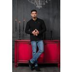 San&Fa Regular Fit Polo Yaka Uzun Kol Pamuklu Baharlık Sweatshirt SİYAH XL