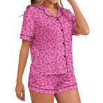 SANGTREE Kadın Pijama Takımı 2 Parça Pijama Yumuşak Düğmeli Kısa Kollu Pijama Salon Takımları S-XXL, Gül Leopar, L