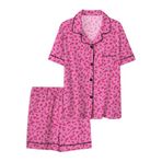 SANGTREE Kadın Pijama Takımı 2 Parça Pijama Yumuşak Düğmeli Kısa Kollu Pijama Salon Takımları S-XXL, Gül Leopar, M