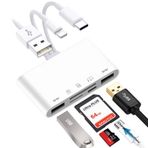 Sanjyut 5-in-1 hafıza kartı okuyucu evrensel kart okuyucu iPhone/iPad için USB/yıldırım/USB C konektörü ve SD/TF kart yuvaları USB OTG adaptörleri destekler SD/Micro SD/SDHC/SDXC/MMC bellek kartları tak ve