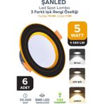 ŞANLED 5W 3 Renkli(Beyaz,Günışığı,Amber)Siyah Gold Kasa Led Spot Lamba- 6 ADETTİR - Altın - Siyah