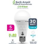 ŞANLED Şarjlı Akülü 30W Beyaz Işık LED Ampul-5 Adettir