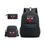 Sanlindou 3 Adet / Takım Nba Okul Çantası Chicago Bulls Satchel Sırt Çantası Ekibi Kalem Çantası Messenger Çanta ile (Yurt Dışından) - Siyah
