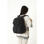 Sanmorris Unisex Suya Dayanıklı Krinkıl Kumaş Çok Gözlü Siyah Desenli Laptop Okul Ve Sırt Çantası