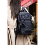 Sanmorris Unisex Suya Dayanıklı Kumaş Siyah Desenli Laptop Bölmeli 3 Gözlü Okul Seyahat Sırt Çantası