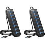 Sanning 2x 7 Bağlantı Noktalı USB Hub Ayırıcı Çoklu Hub USB 3.0 Adaptörü USB Anahtarlar ve Işıklarla Çeşitli Bağlantı Noktaları Güç Adaptörü (Yurt Dışından) - Siyah