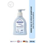 Sanosan Bebek Şampuanı ve Duş Jeli 200 ml - Doğal Süt Proteinli Göz Yakmayan Nazik Temizlik - Açık Mavi - 0 - 9 Yaş