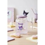 Sanrio Lisanslı Kuromi Kapaklı ve Pipetli Cam Şişe – Figürlü Tasarım Cam Kupa 450 Ml