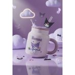 Sanrio Lisanslı Kuromi Seramik Kupa – 410 Ml – Kapaklı Ve Pipetli Tasarım