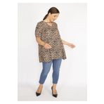 Şans 65N36587 Leopar Büyük Beden Leopar Desenli Ön Yırtmaçlı Kadın Bluz