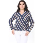 Şans Kadın Büyük Beden Bej Dokuma Viskon Kumaş Kapalı Anvelop Bluz 65N37614 - 46 - Lacivert